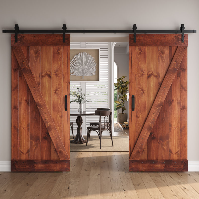 Porte de grange nouée à panneaux en bois à panneaux Z Series, Noyer rouge