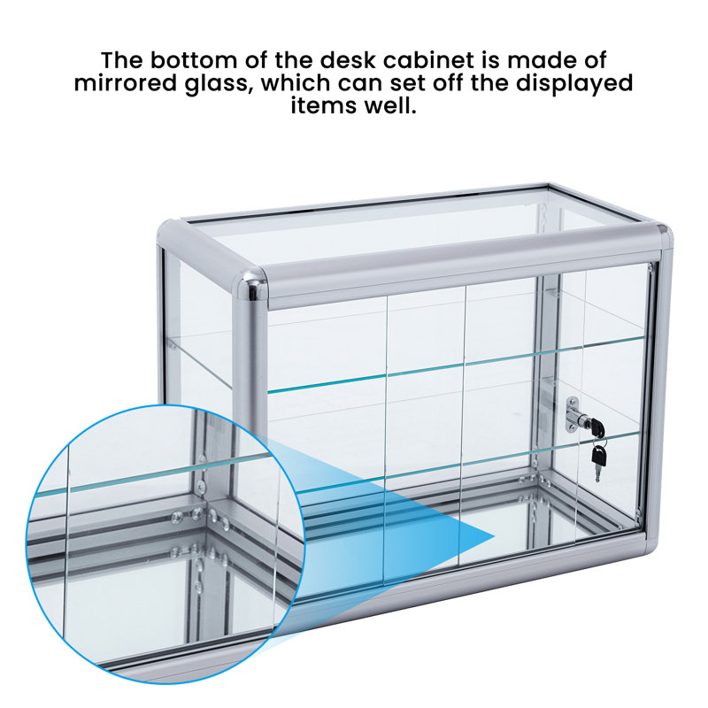 Silver Aluminum and Glass Countertop Display Case with Lock