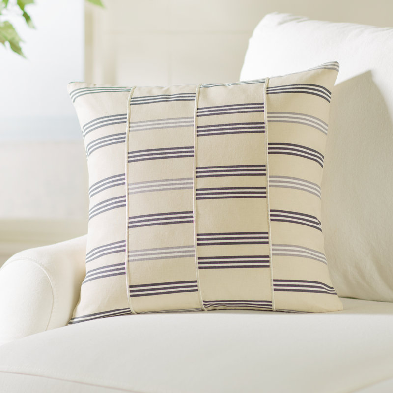Coussin décoratif rayé carré, Petit, Beige / anthracite / blanc / gris, Mélange de duvet