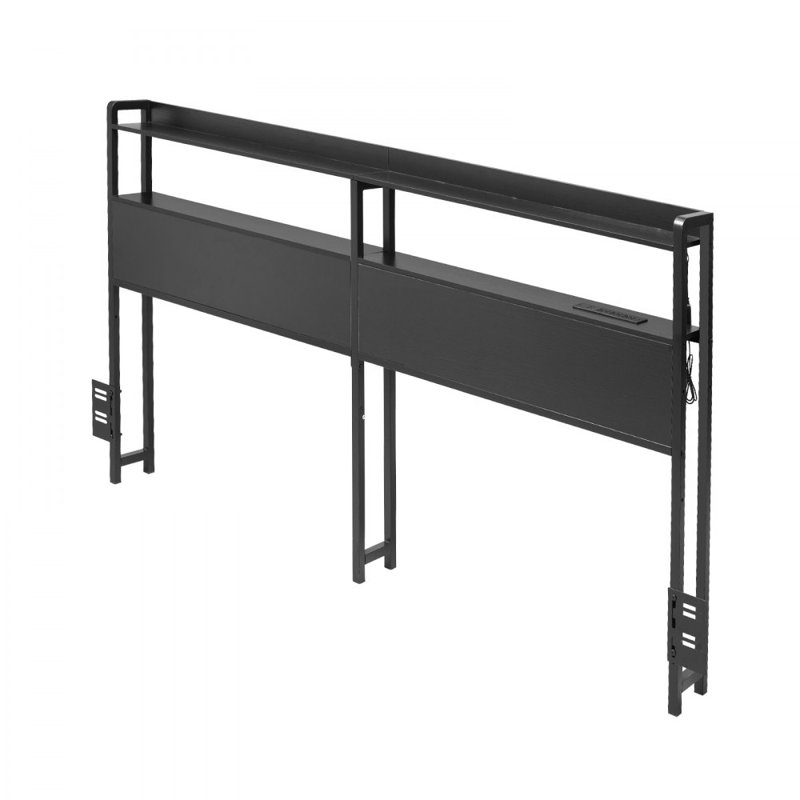 Headboard for Bed, Adjustable Height Headboard with 2 Shelves Storage, Freestanding Head Board with Charging Station and LED Light for Different Bed Frames, Easy Assembly
