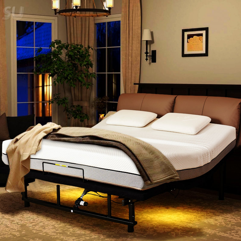 Base de lit réglable Cadre de grand lit avec télécommande sans fil inclinée pour la tête et les pieds 4 ports USB, veilleuses sous le lit