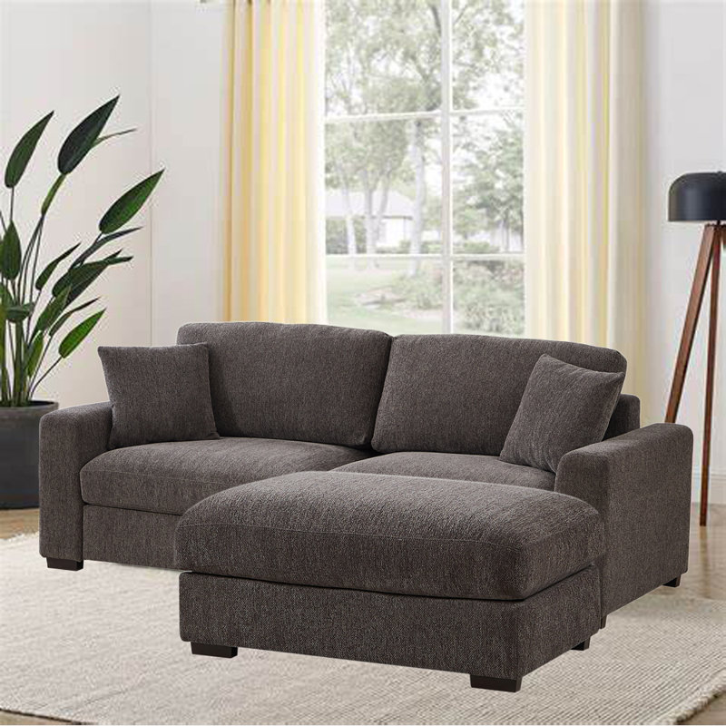 Aniessa 92'' Upholstered Sofa with Reversible Ottoman, Dark Gray Polyester Blend