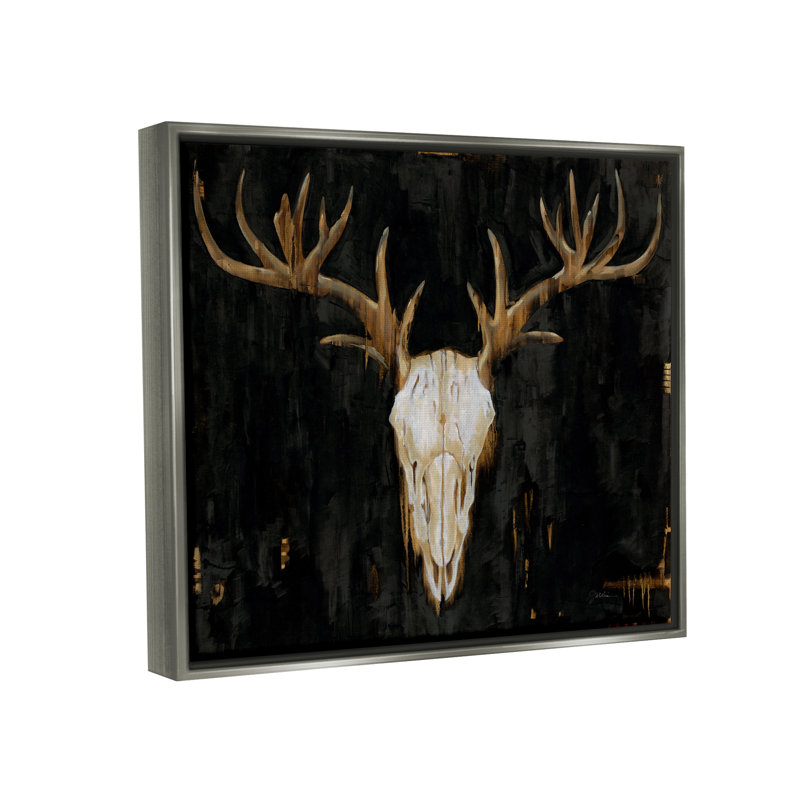 Au-875-Framed " Deer Antlers Skull Dark Rustic " by Liz Jardine, 25" H x 31" W x 1.7" D, Lustre Grey Floater Frame
