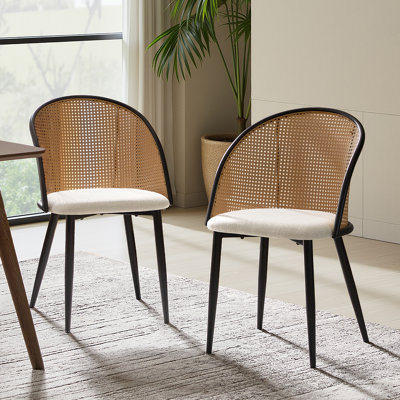 Chaise de salle à manger Mid-Century moderne avec dossier creux en rotin (ensemble de 2)