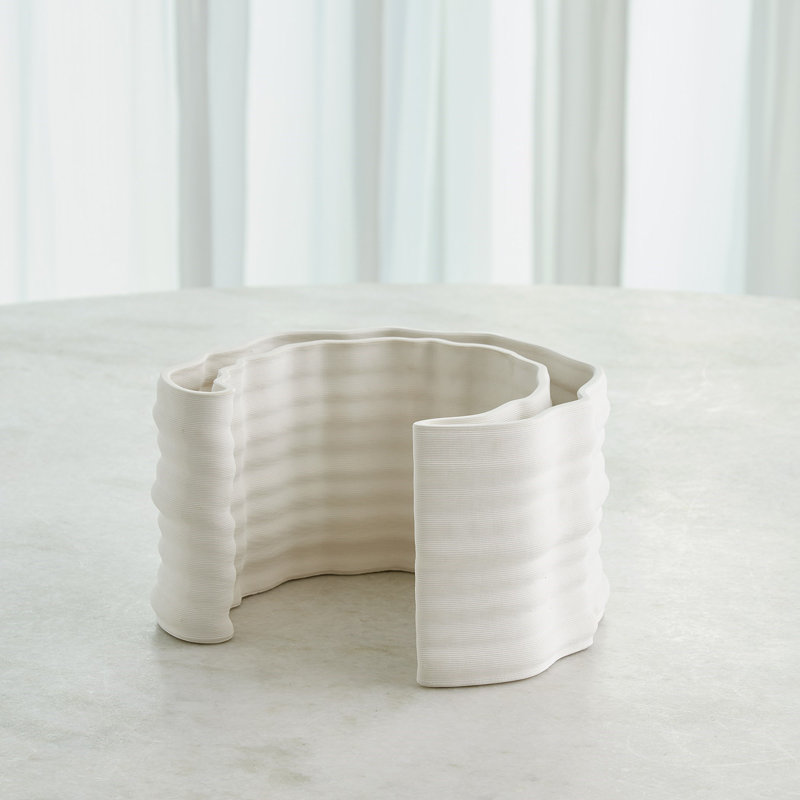 Crescent Printed Vase-Matte White-Lg, 5.75" H x 8.75" W x 8.25" D