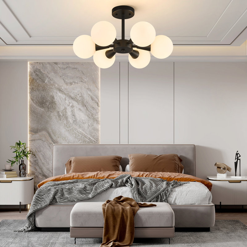 Modern Ceiling Light Sputnik  Semi Flush Mount Ceiling Light Fixture Chandelier with Milk White Glass lampshade for Bedroom Living Room Dining Room Foyer Hallway