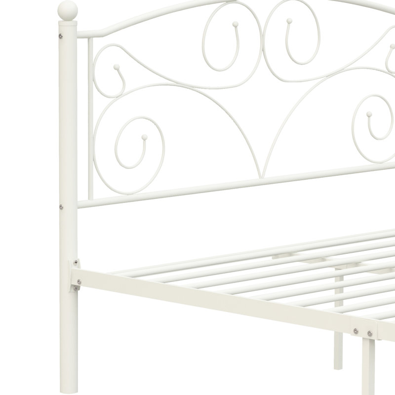 Lit double en métal avec finition blanche, style et fabrication modernes, structure solide pour la durabilité, stabilité silencieuse, assemblage facile, aucun sommier tapissier, convient aux matelas de 8 pouces et plus, capacité de poids de 600 lb au toucher