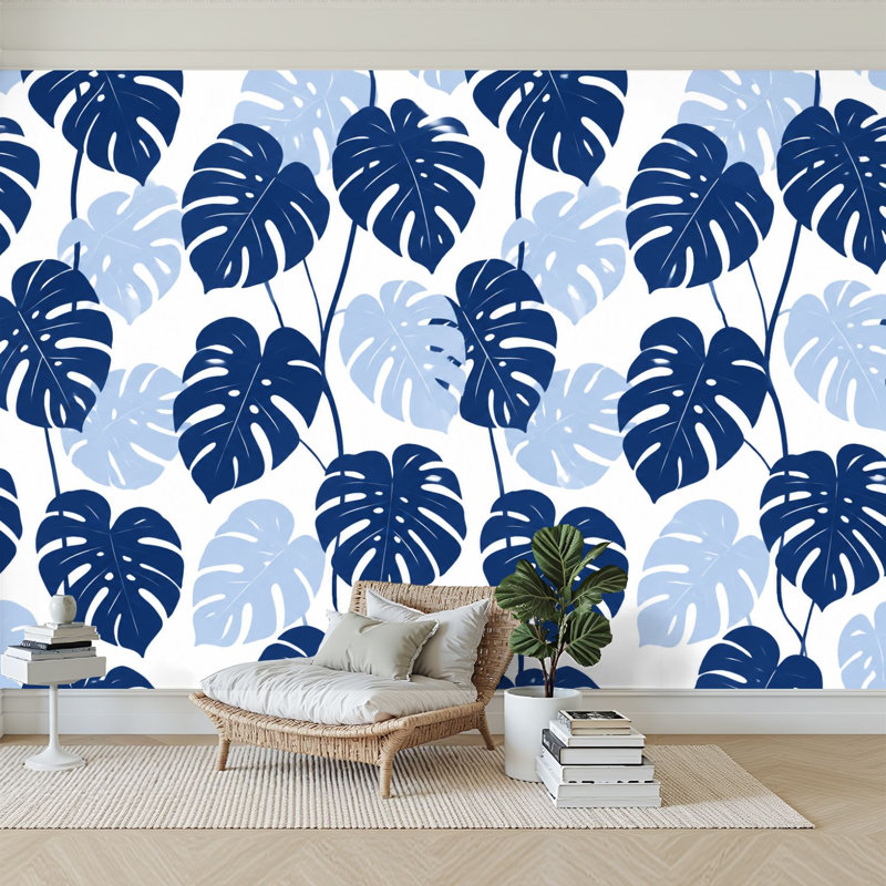 Papier peint adhésif auto-adhésif moderne pour la chambre à coucher Peel and Stick L 100 po x l 144 po - avec imprimé marine Monstera