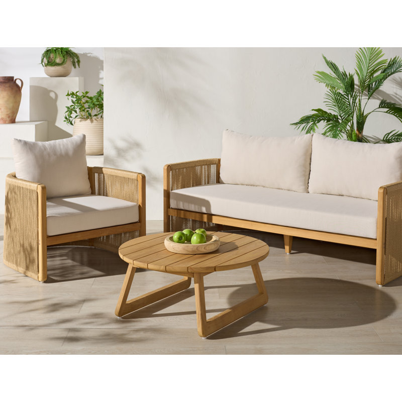 Ensemble de conversation pour patio en teck et jacinthe pour 3 personnes Gale