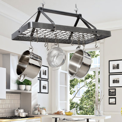 Handcrafted Carnival Rectangle Ceiling Pot Rack with 18 Hooks