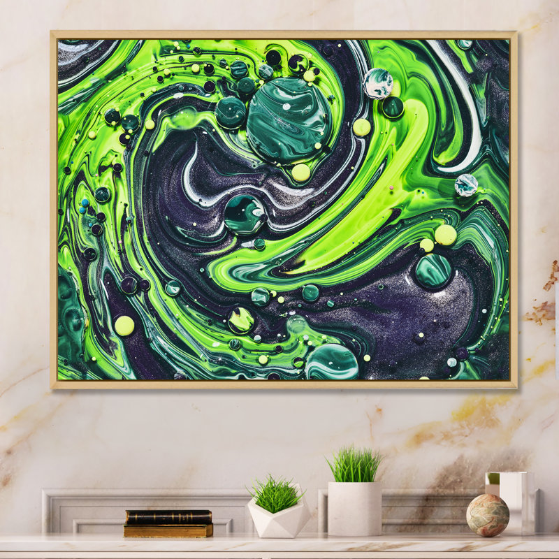 Art fluide vert et bleu acrylique - œuvre d'art moderne et contemporaine sur toile, H 30 po x l 40 po x P 1,5 po