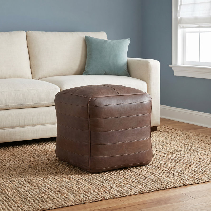 Shari Upholstered Ottoman, Brown Genuine Leather