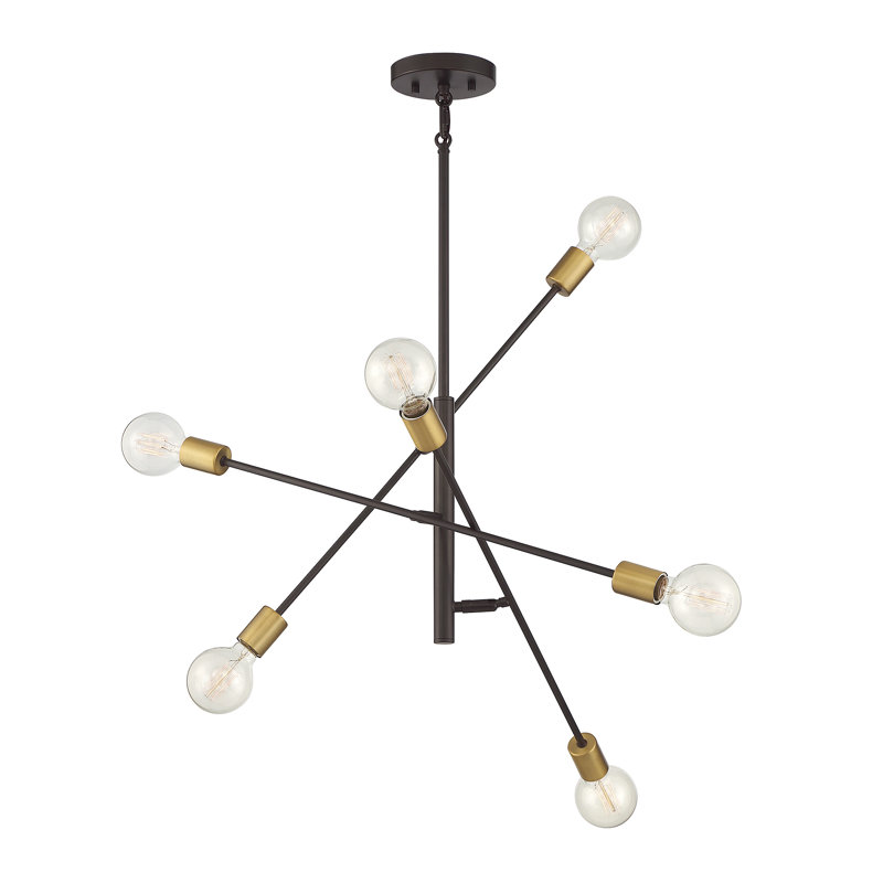 Lustre 6 lumières Mardiros, Bronze huilé / laiton naturel