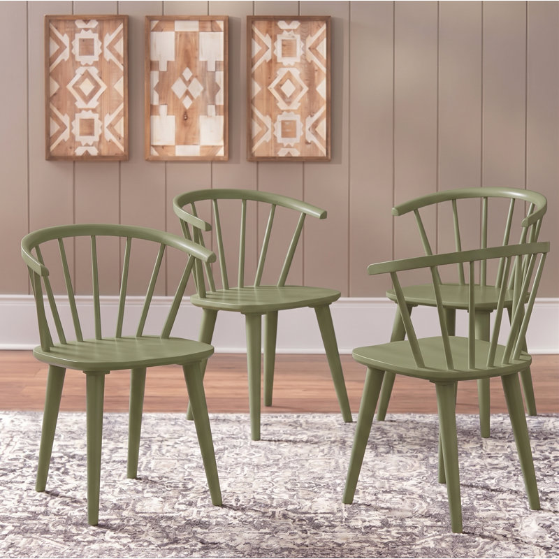 Chaises d'appoint Kurman en bois massif, dossier Windsor (paquet de 4), Olive Green