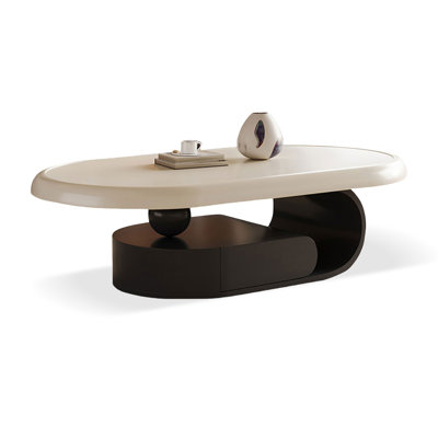 Table basse ovale en bois manufacturé cristal et crème
