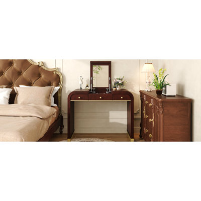Vintage - Style 3 In 1 Dressing Table With Flip Top Mirror, Color, Two Drawers And Hidden Compartment, Quick Assembly Process Design Desk Finish, Solid Wood , Storage For