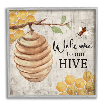 Welcome to Our Hive Honeycomb Motif - Cadre flottant, impression sur bois