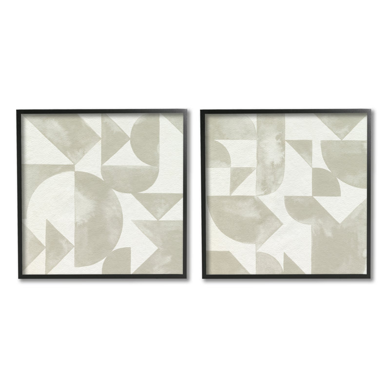 Abstrait géométrique de formes géométriques triangulaires à motif d'art texturé 2 pièces giclées par Grace Popp, Cadre noir