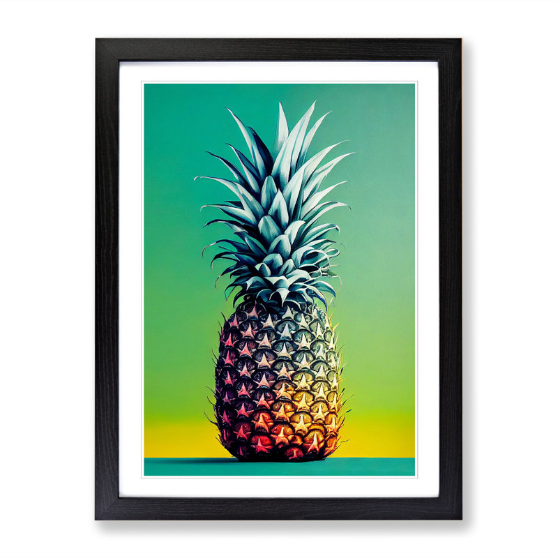 FRM-V0523-1849X Pineapple Painting Vol.2 1 Piece Wall Art, 46cm H x 34cm W x 2cm D, Black