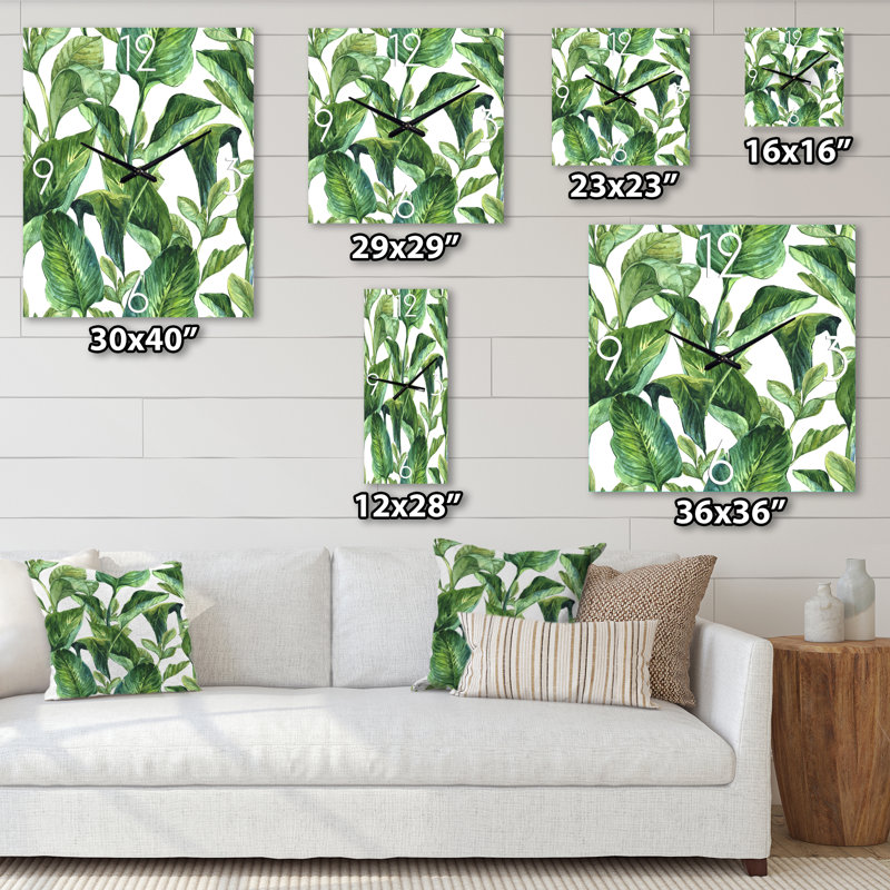 Horloge murale feuillage de feuilles tropicales, Petit