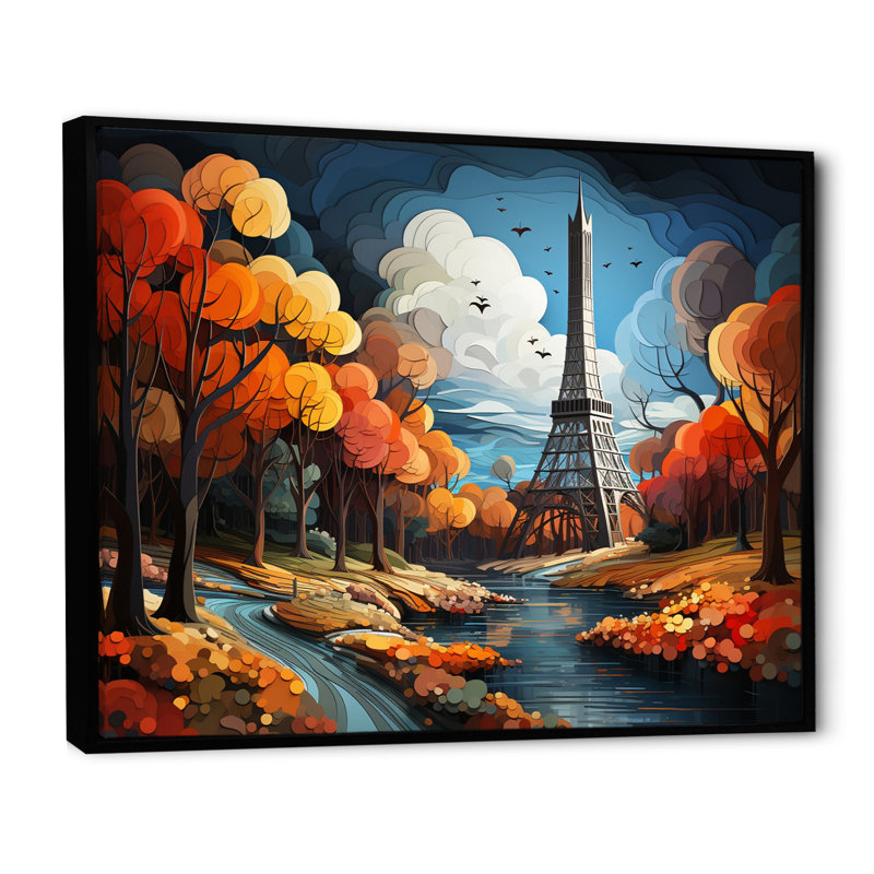 «Autumn in Paris by the Eiffel Tower», reproduction sur toile, Cadre flottant noir, H 30 po x l 40 po x P 1,5 po