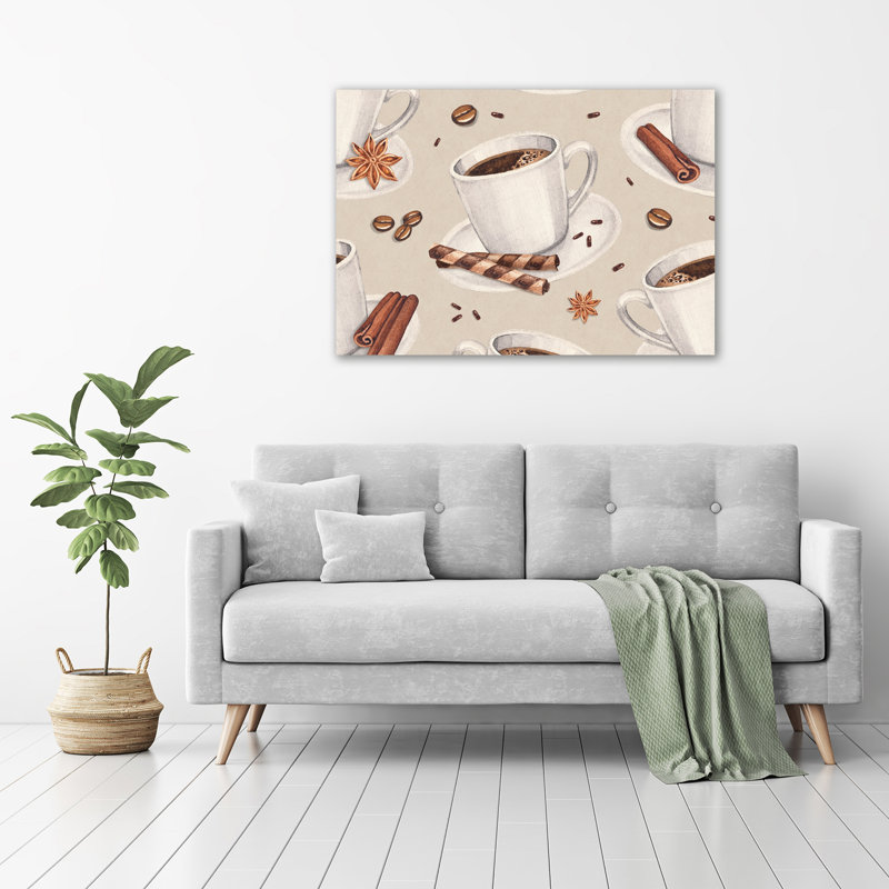 Glass Print Wall Art 100X70cm Image Printed On Glass Decorative Wall Picture Behind Toughened / Tempered Safety Real Glass For Kitchen & Living Room Theme:Cup Of Coffee