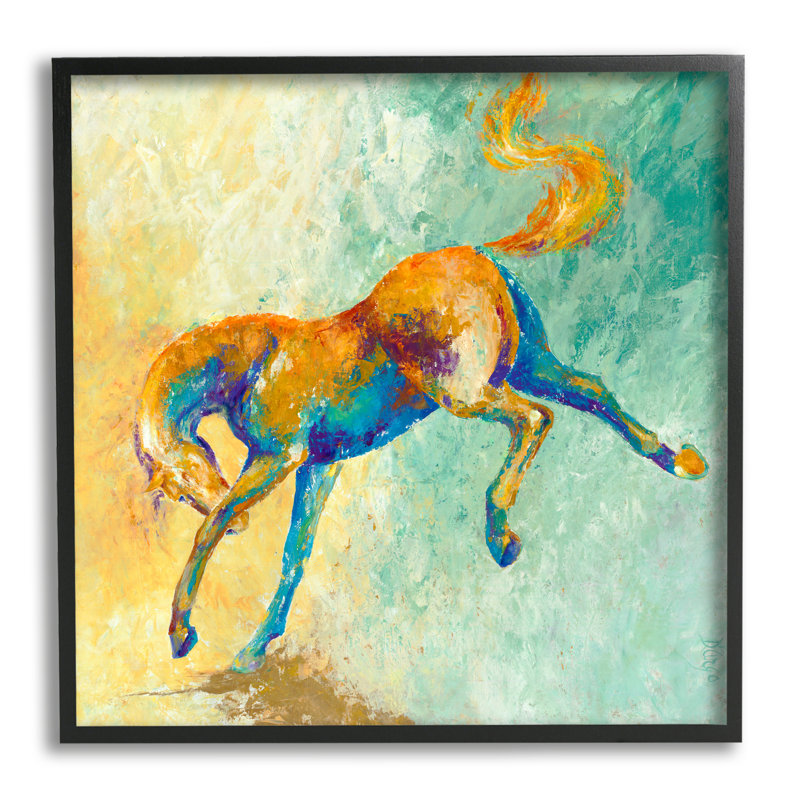 «Vibrant Wild Stallion Horse» par Dina D'Argo - Peinture, H 17 po x l 17 po x P 1,5 po, Giclée encadrée noir minuit