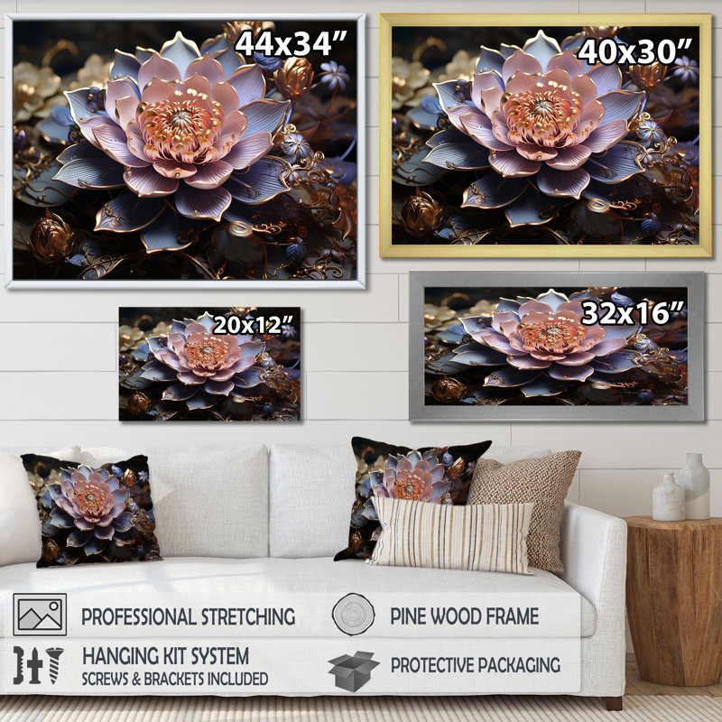 Enchanted Lotus Waters III - Lotus, art mural, Cadre flottant noir, H 16 po x l 32 po x P 1 po