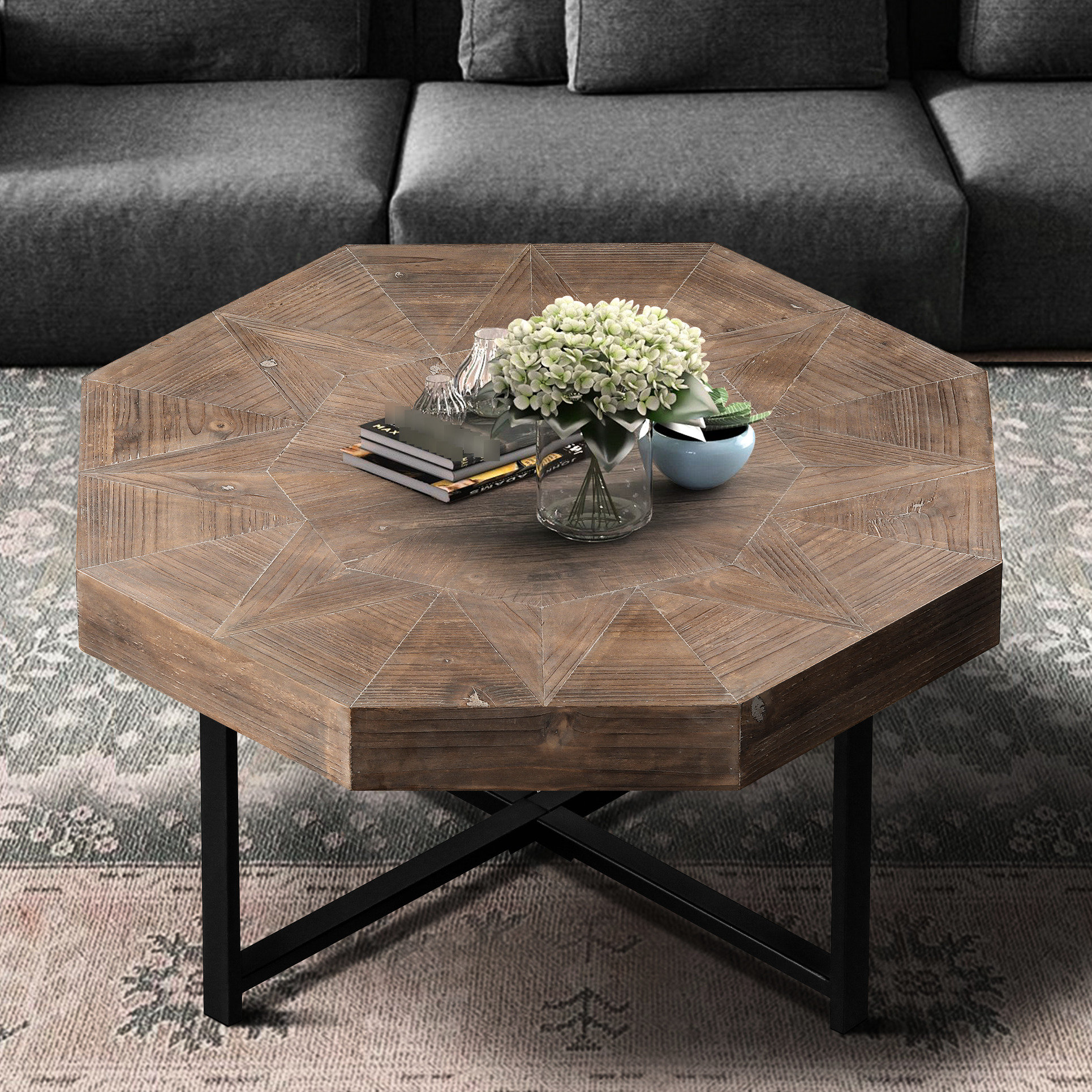 Latitude Run® Octagonal Coffee Table In Living Room, Wood And Metal ...