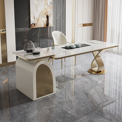 Bureau 70,87 "de style luxueux en pierre frittée avec plateau à thé et dispositif d'eau bouillante
