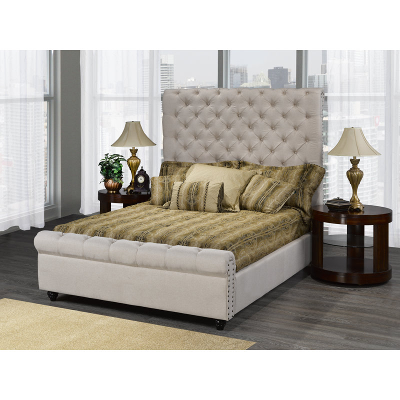 Lit plateforme tapissier Jonestown, Beige, Très grand