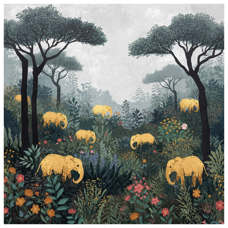 Coussins Elephants In Forest, 16 x 16 pouces