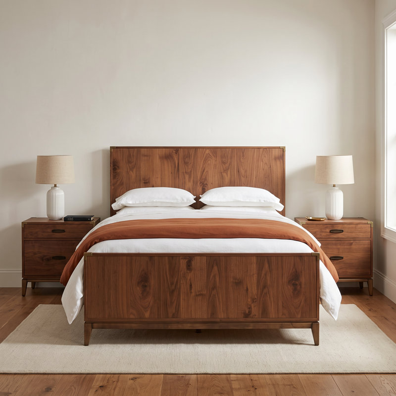Ensemble de chambre à coucher complète 3 pièces Villeparis, Trois pièces : lit et deux tables de chevet, Lit double