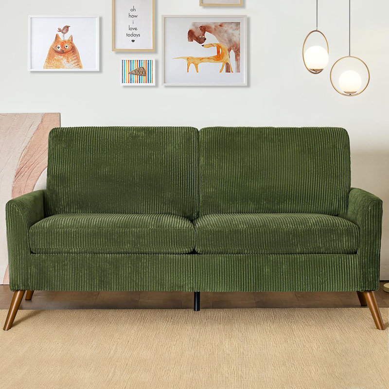 68" Corduroy Loveseat Sofa, Soft Comfortable Couch for Living Room, Green