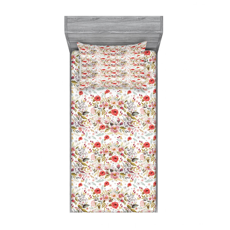 Microfiber Floral Sheet Set, Twin XL Sheet Set with 1 Pillowcase, Floral 4