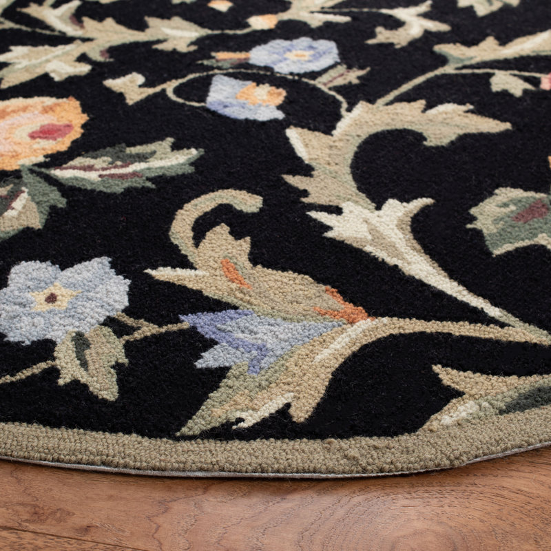 Tapis noir en laine crocheté à la main Hollander, Ovale 4 pi x 6 pi