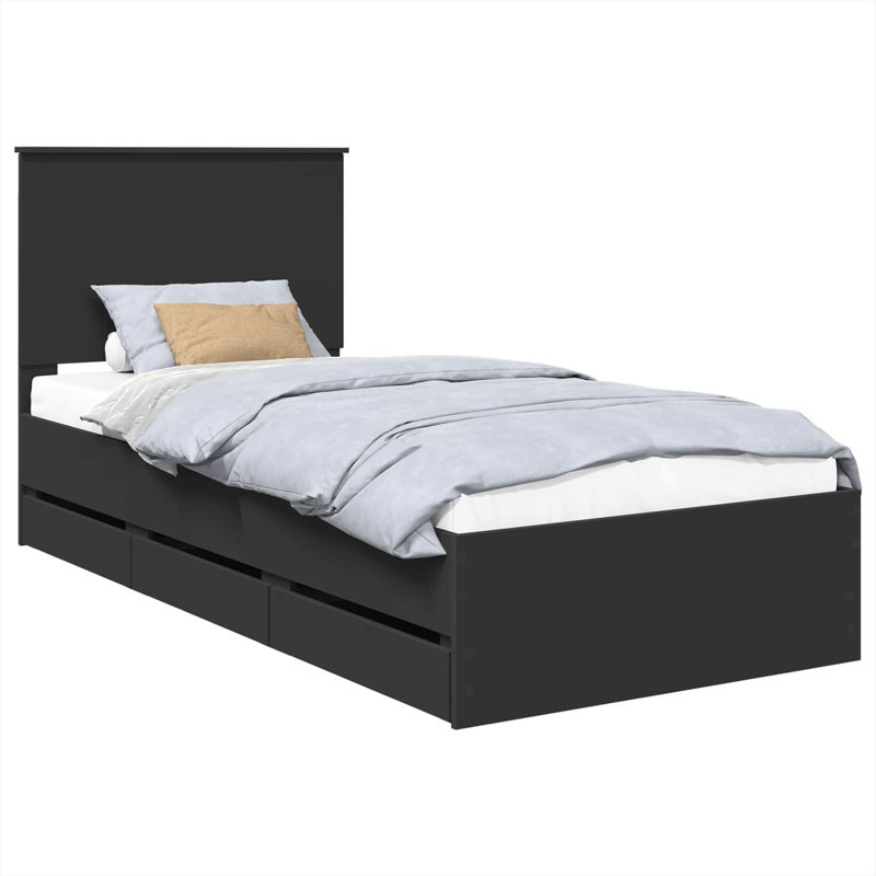 Bed, Black, European Single (90 x 200 cm)