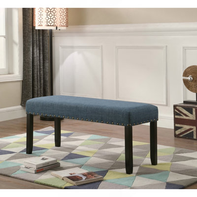 Banc de salle à manger en tissu Biony avec garniture cloutée, bleu