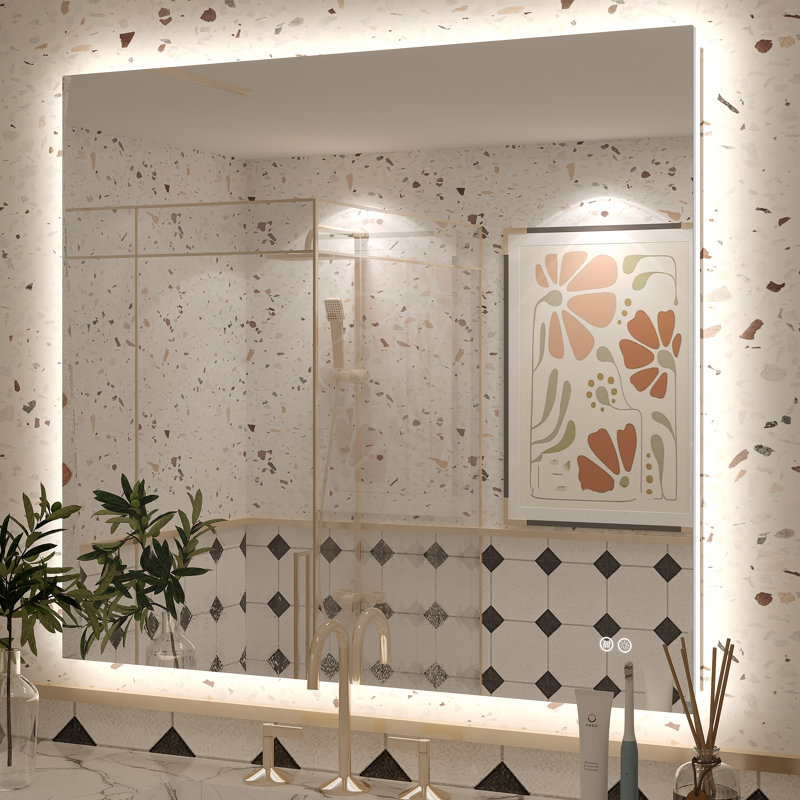 Miroir de salle de bain mural en verre trempé Molly, 40 po x 36 po, Rectangulaire