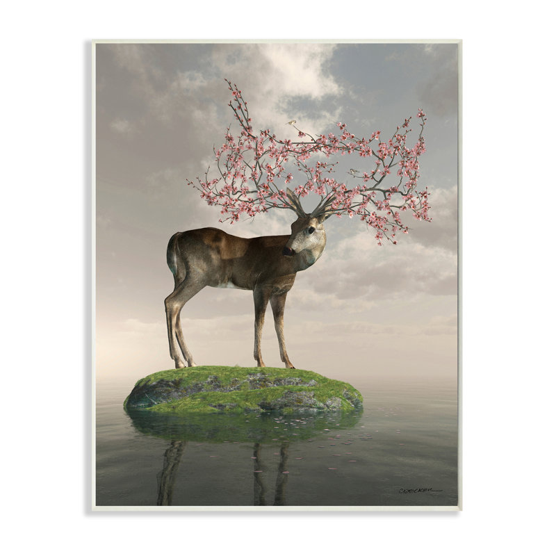 «Deer Tree Island Abstract Animal», impression, Plaque murale, H 13 po x l 19 po x P 0,5 po