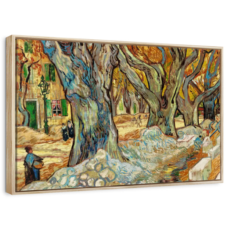 Les grands platanes, Floating Frame Natural Wood, 37 po x 25 po