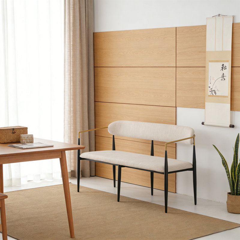 Causeuse en métal, Noir, Tissu beige
