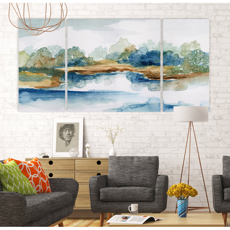 Blue Serenity - 3 pièces, reproduction sur toile, H 32 po x l 64 po x P 1,5 po