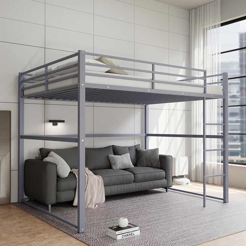 Lit mezzanine simple en métal, Gris, Double