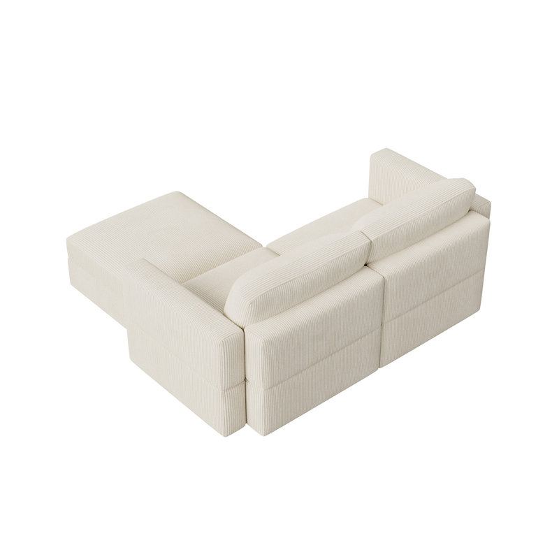 Canapé modulaire en forme de L Bouley Corduroy, Velours côtelé beige