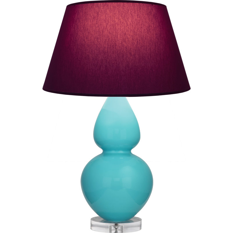 Double Gourd Table Lamp, Navy/Gray, Daisy Glazed/Silver