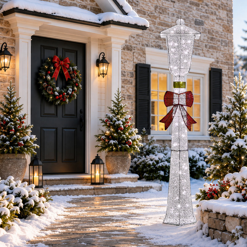 Phare argenté de 5 pi avec 110 lumières blanches DEL, décoration classique de Noël à brancher, Silver
