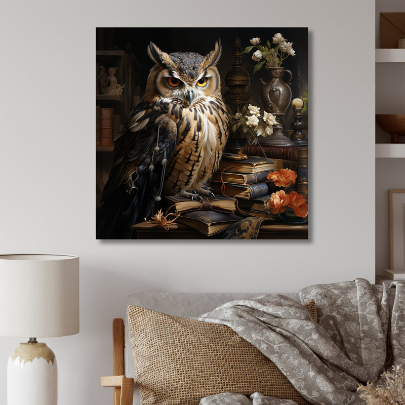 Art mural hibou brun de la Renaissance, Toile tendue, 30" H x 30" W