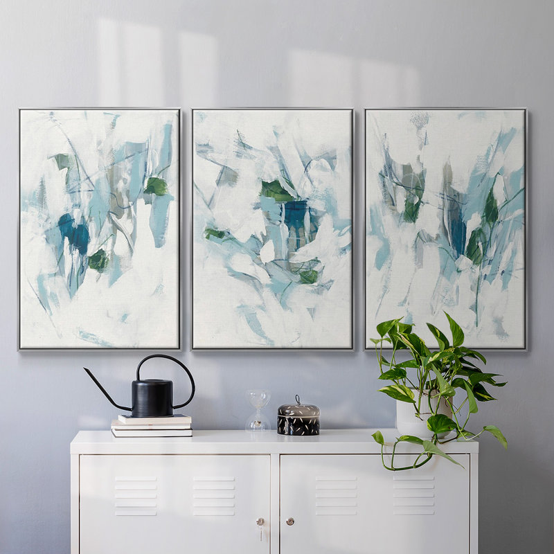 Ice Cavern I - ensemble de 3 cadres flottants sur toile, Encadrement argenté, H 27 po x l 54 po