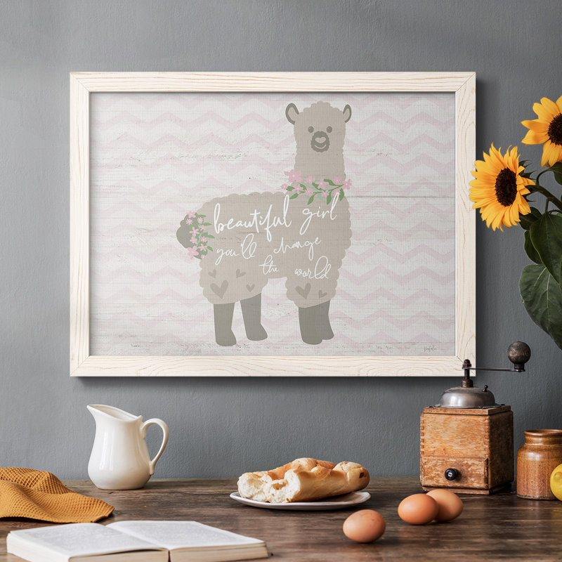 Floral lama encadré sur toile, Blanc, H 26 po x l 38 po x P 1,5 po